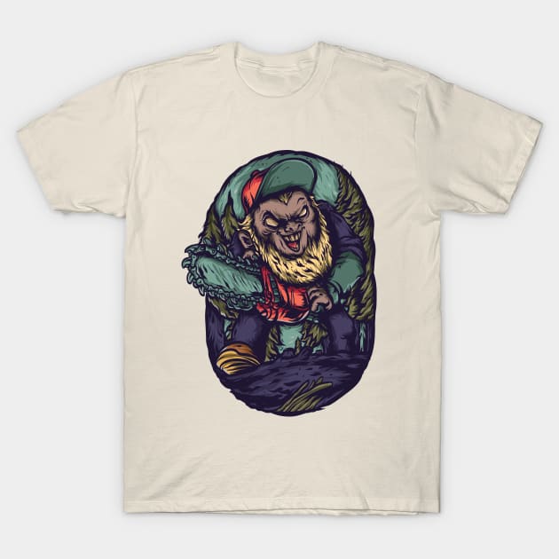 Scary Wood Cutter illustration T-Shirt by Mako Design 